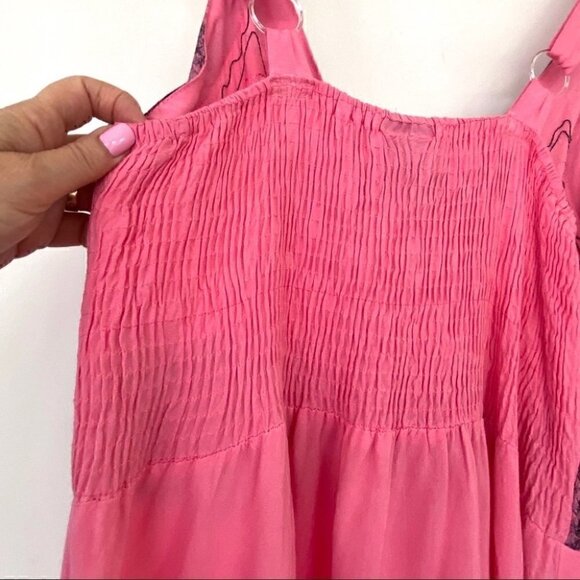 Pink mini dress  with empire waist and embroidery, sleeveless - Picture 10 of 16